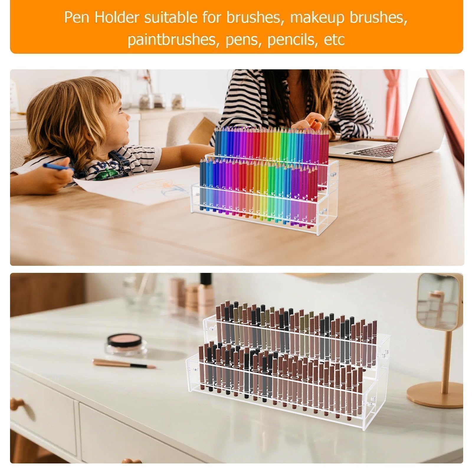 Stifteständer mit 96 Fächern, 2-stöckiger Acryl-Stifthalter für Bastel-Shows, 12 mm, Perlen-Stifte, Pinselhalter, Bleistift-Organizer, Make-up-Pinsel-Organizer, Kunstpinsel-Organizer für Schreibtisch