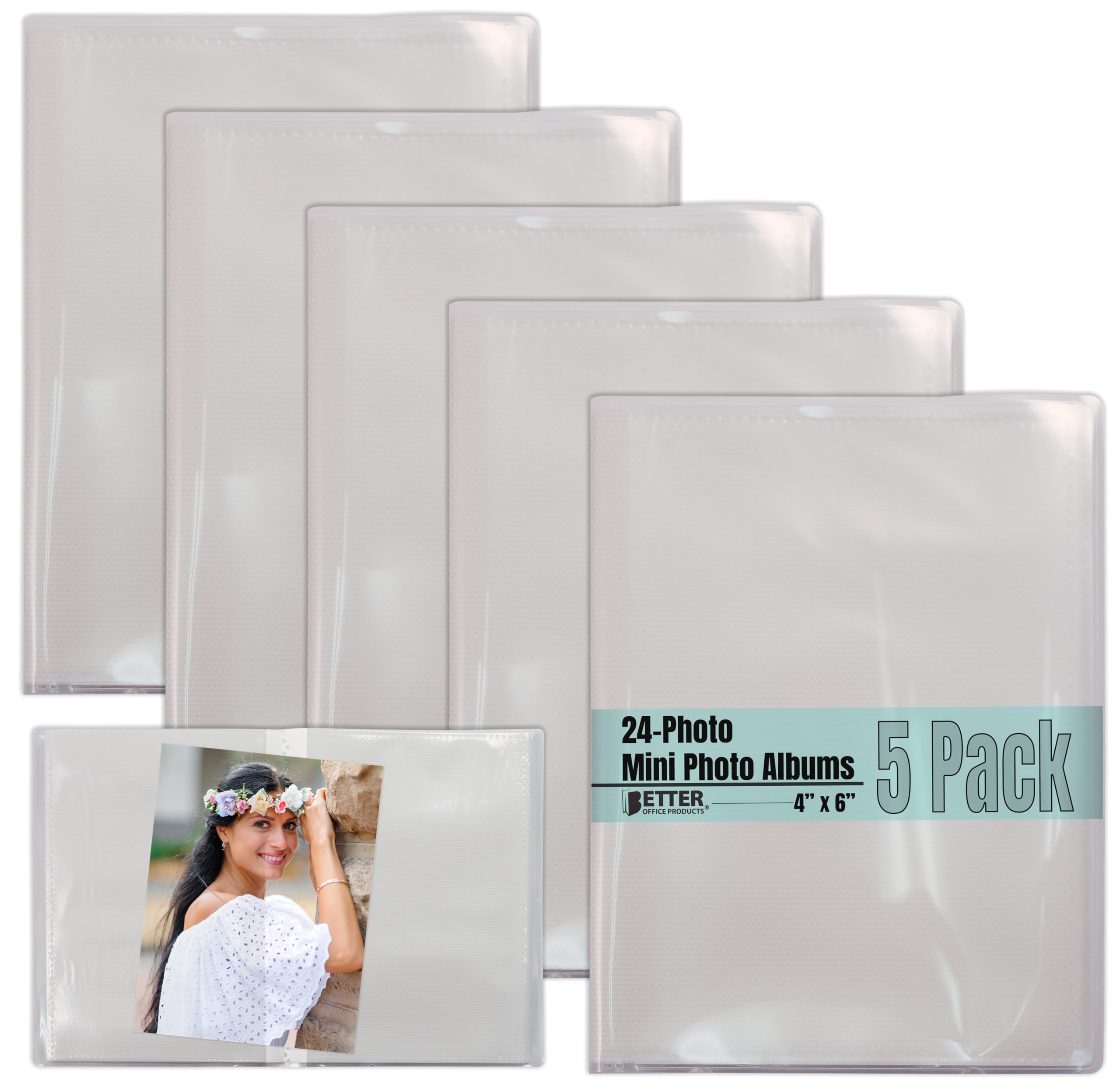 Better Office Products 24 Photo Mini Photo Album, 4 x 6 Inch, Pack of 5, Clear View Cover, by , Holds 24 Photos, 5 Pack