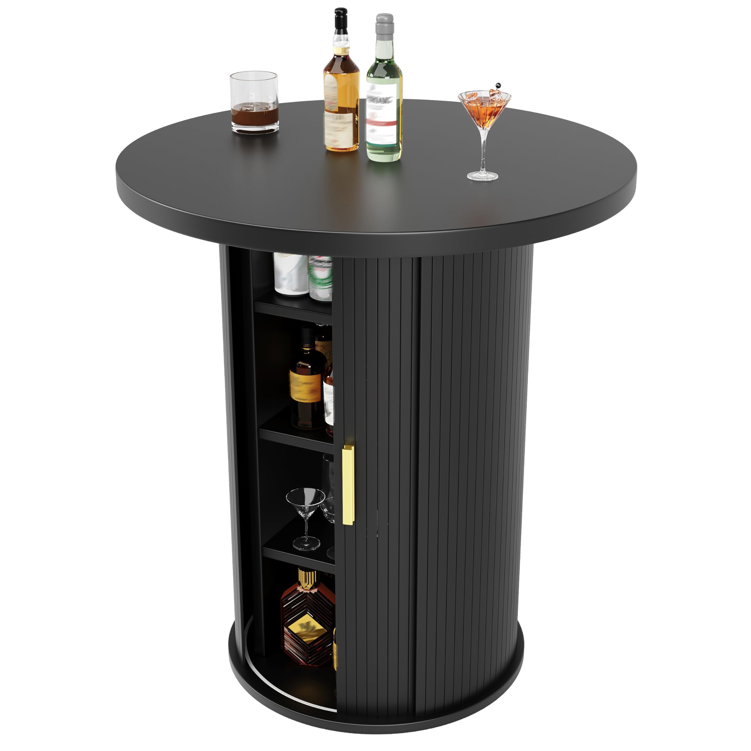 Conjunto de Mesa de Bar con MDF y Metal, para Salón, Negro, Set de 3