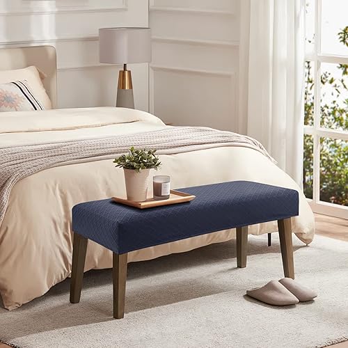 Miniatura 6 de YISUN Fundas de banco de comedor de jacquard, elástica, lavable, extraíble, funda protectora de asiento rectangular para comedores, salas de estar,