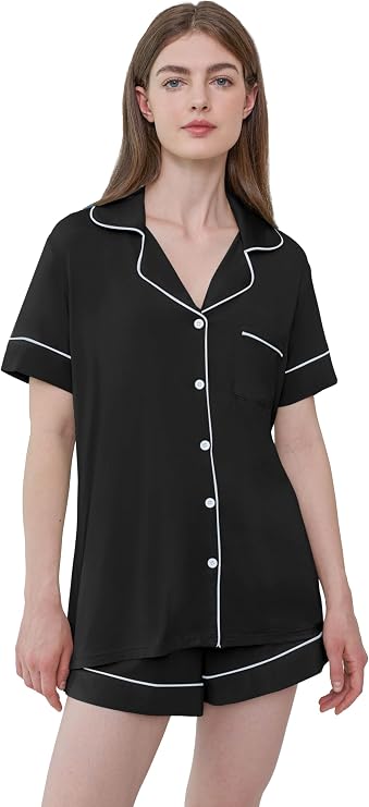Joyaria Women's Cooling Bamboo Viscose Pajamas Shorts Set Button Front