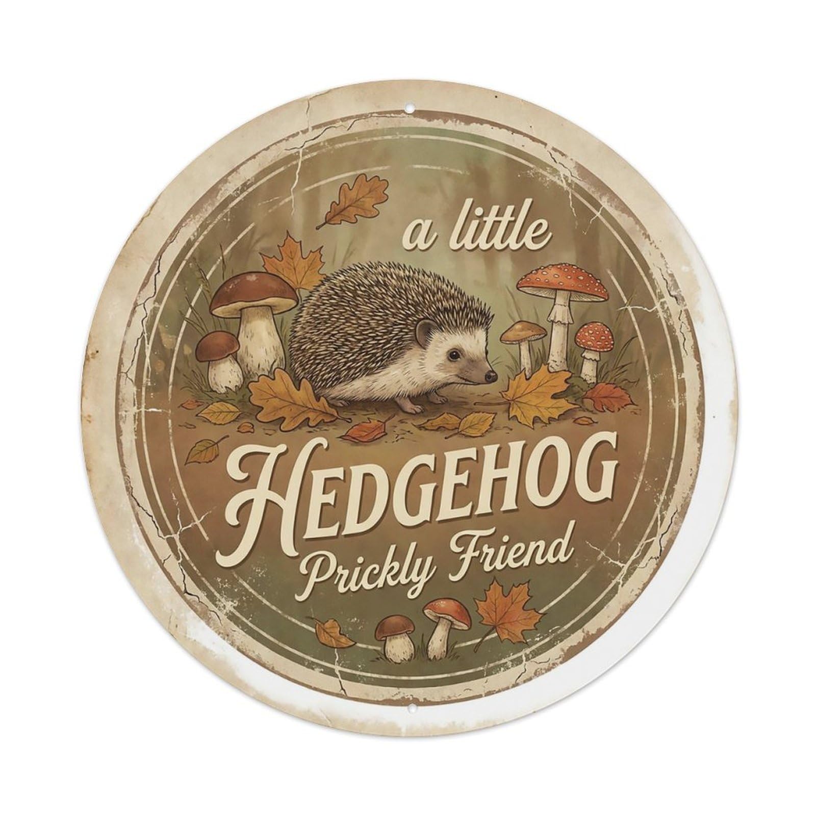 Cxhjca 8X8inch(20X20cm) Vintage Cottagecore Garden Hedgehog Prickly Cute Metal Tin Sign