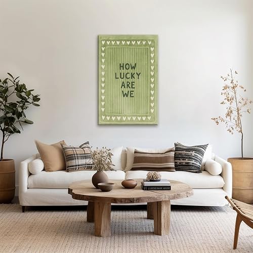 Miniatura 3 de Lienzo retro a rayas verdes con texto en inglés "How Lucky Are We Heart", póster con cita de corazón, afirmaciones positivas, póster de impresión
