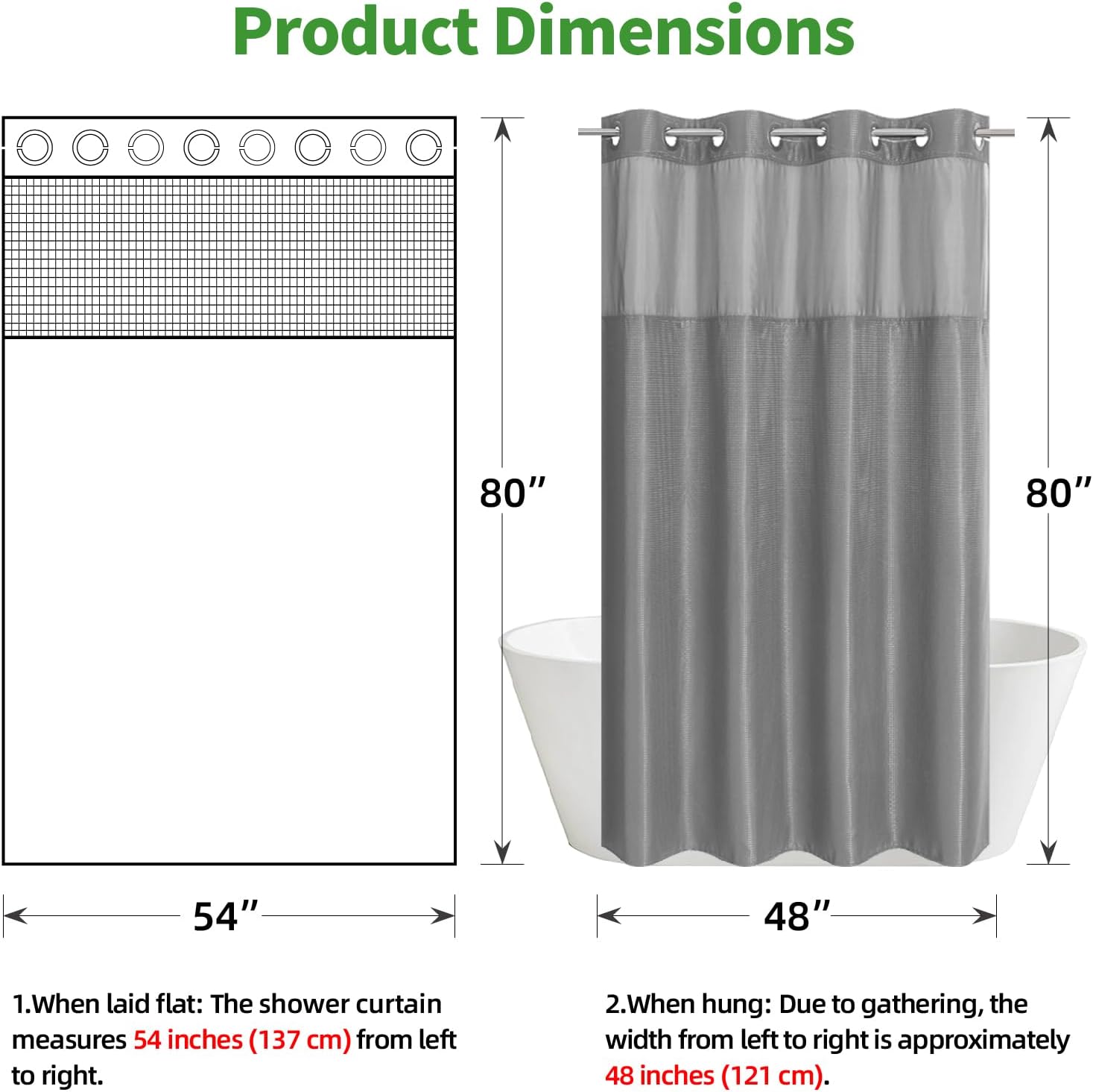 eachope Stall No Hook Shower Curtain with Snap-in Fabric Liner Set,Waffle Weave Shower Curtains for Bathroom,Hotel Luxury Decor Bathroom Curtain Set,Waterproof & Washable,Grey,54Wx80H