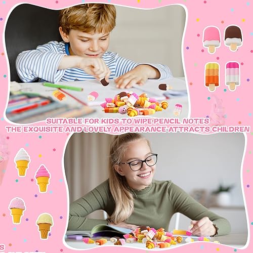 Miniatura 5 de PerKoop 50 borradores de helado para niños, divertidos borradores de comida de postre, lindos recuerdos de fiesta de helados para niños, recompensas
