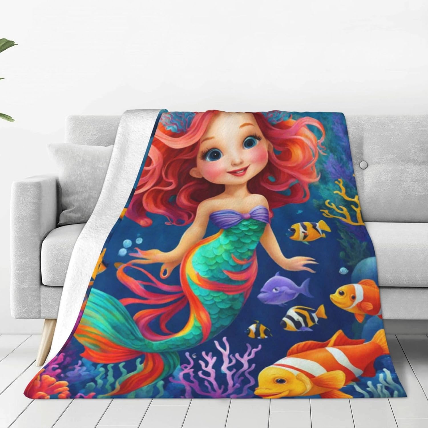 Cute Mermaid Blanket for Girls Gifts Little Mermaid Throw Blanket for Kids Super Soft Warm Cozy Soft Flannel Quilt for Girls Birthday Gifts 40“*60”