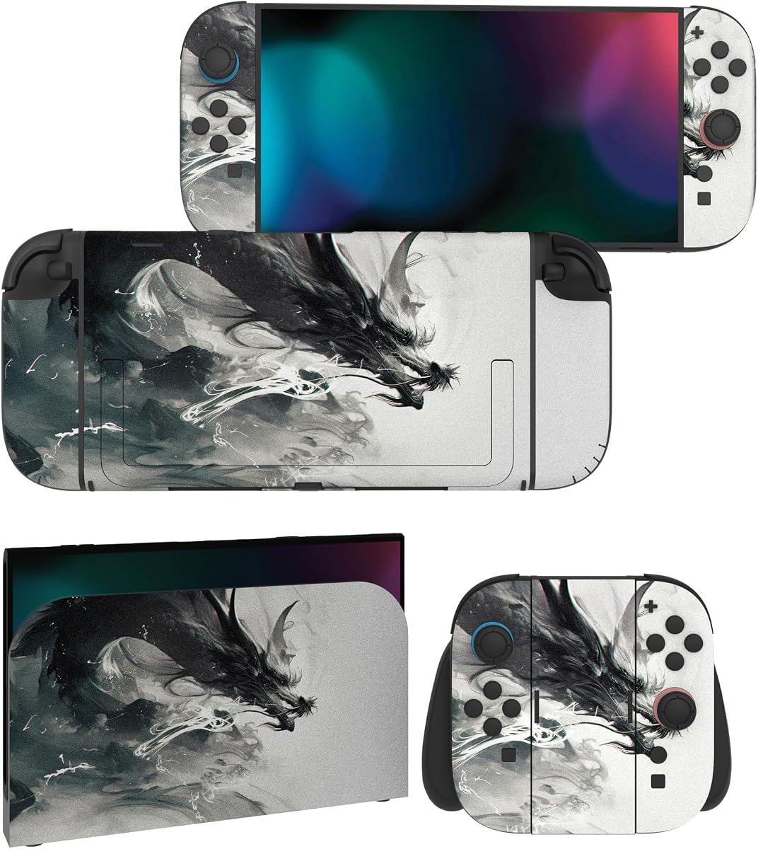 PlayVital for Nintendo Switch 2 Skin Full Set (2-Pack) - Protective Vinyl Decal Stickers for Switch 2 Console, Controller, Handle Grips & Dock | No Residue, Anti-Scratch - Ink Spirit Dragon