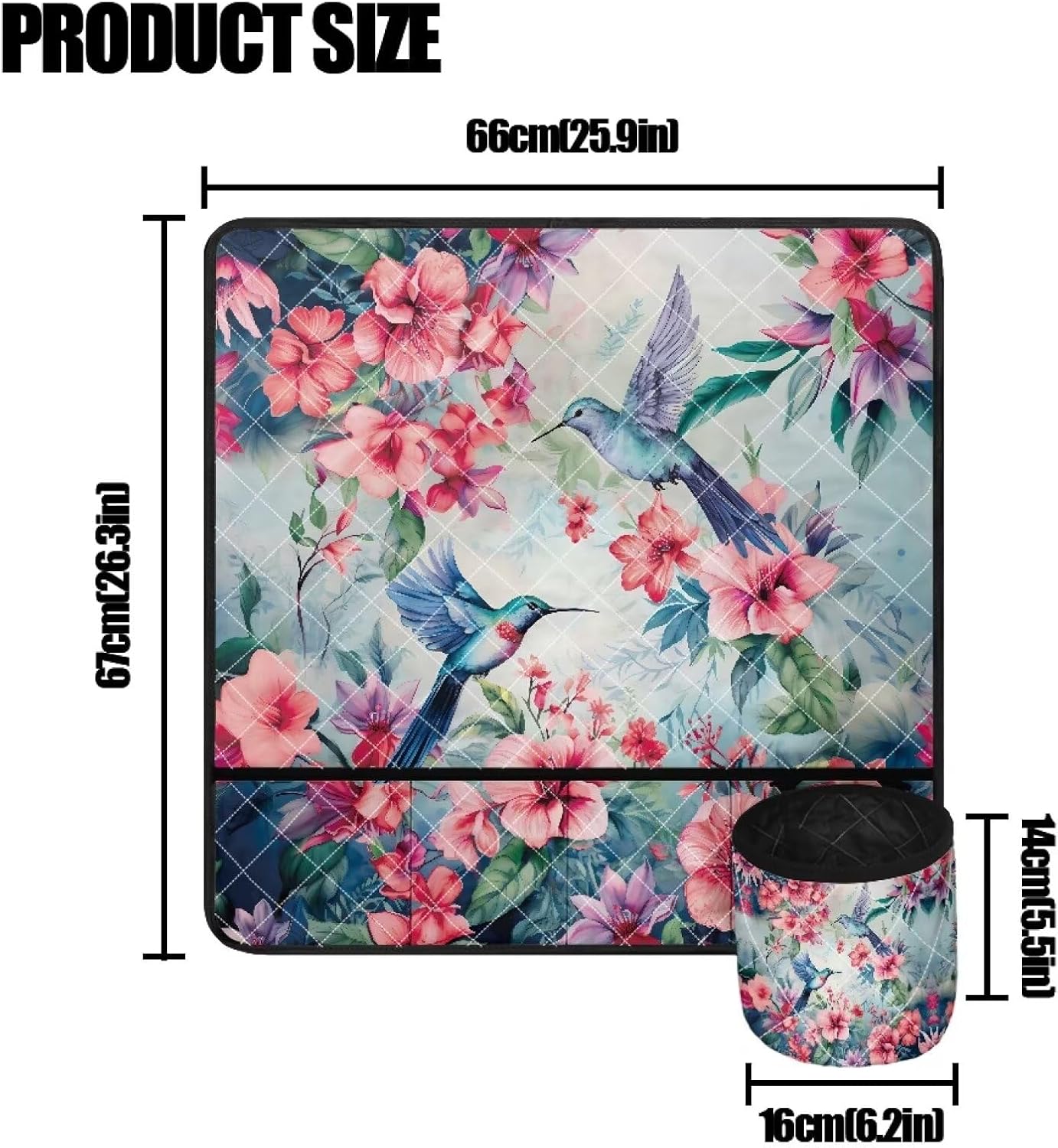 Bird Pink Flowers Sewing Machine Mat with Pockets for Sewing Accessories Non Slip Mats Reduce Noise Vibration, Movement