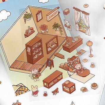 Miniature House Kit Stickers, Make Your Own Home Stickers,Vista Print Landscaping Stickers Effect - Set of 4 Home Scene Stickers Funny Cartoon Sticker Scenes Decals for Kids Adults Small Room