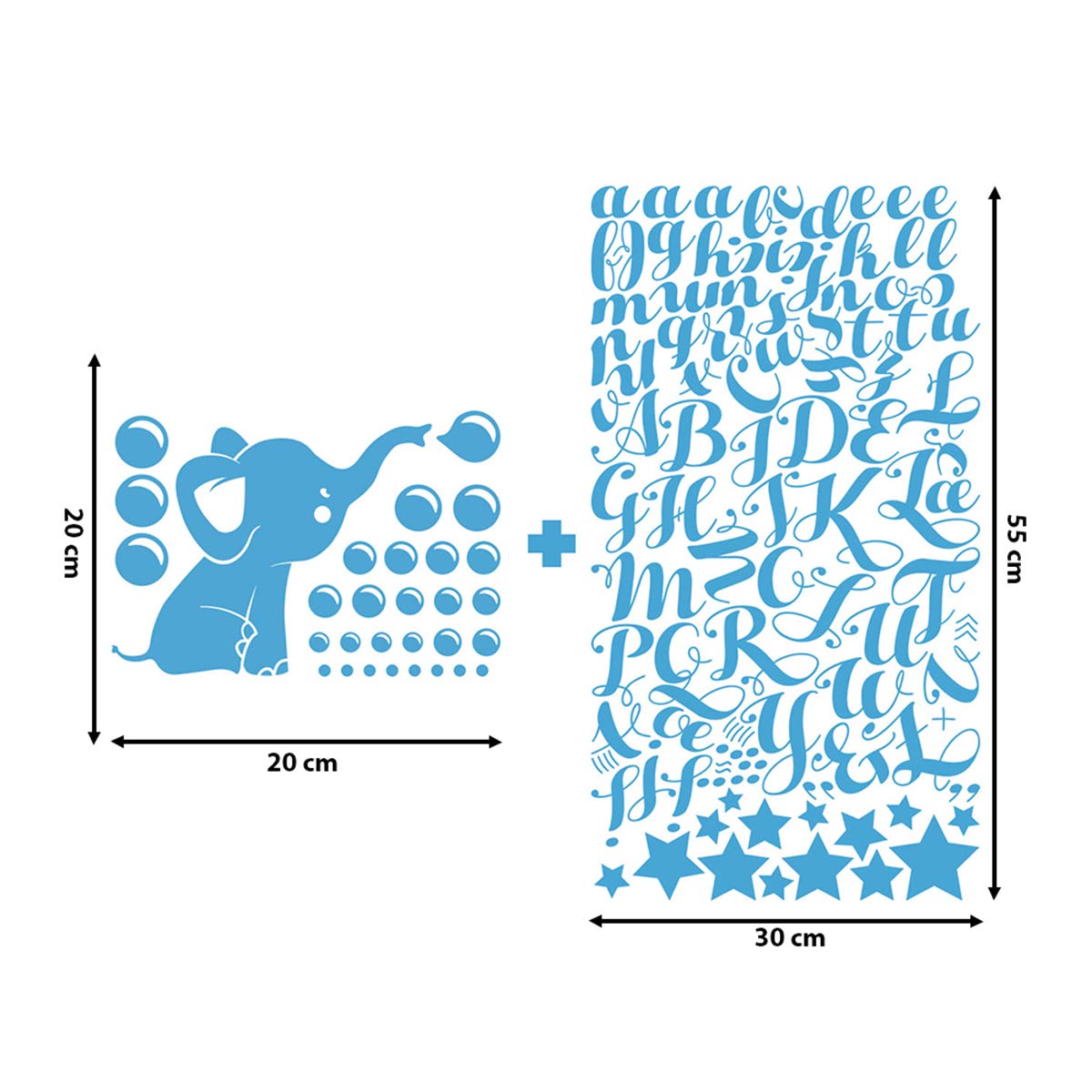 Personalised Name Stickers, Éléphant, 55x30cm + 20x30cm - Image 3