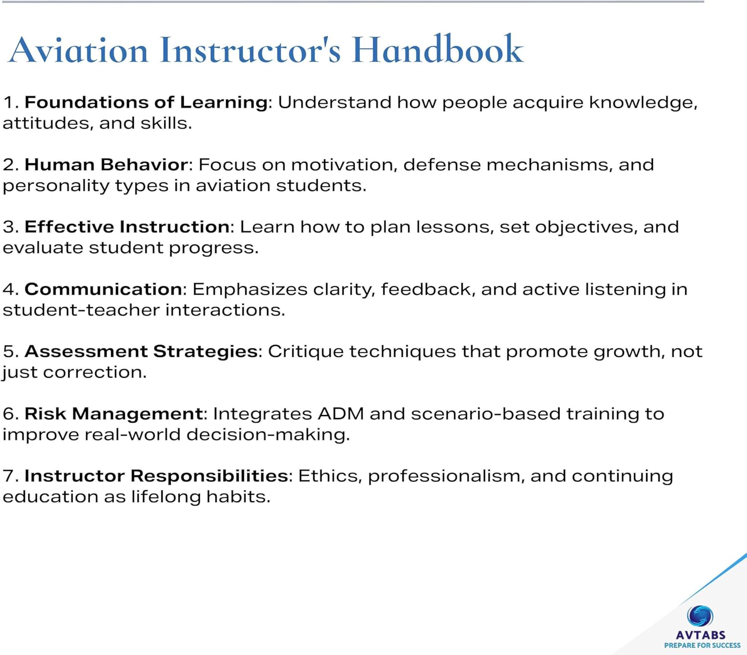 Aviation Instructor’s Handbook – Pre-Tabbed FOI Study Guide, FAA Training Manual with Color-Coded Tabs, Lesson Planning & Instruction Techniques for Flight Instructors & Pilot Training 50 tabs Set