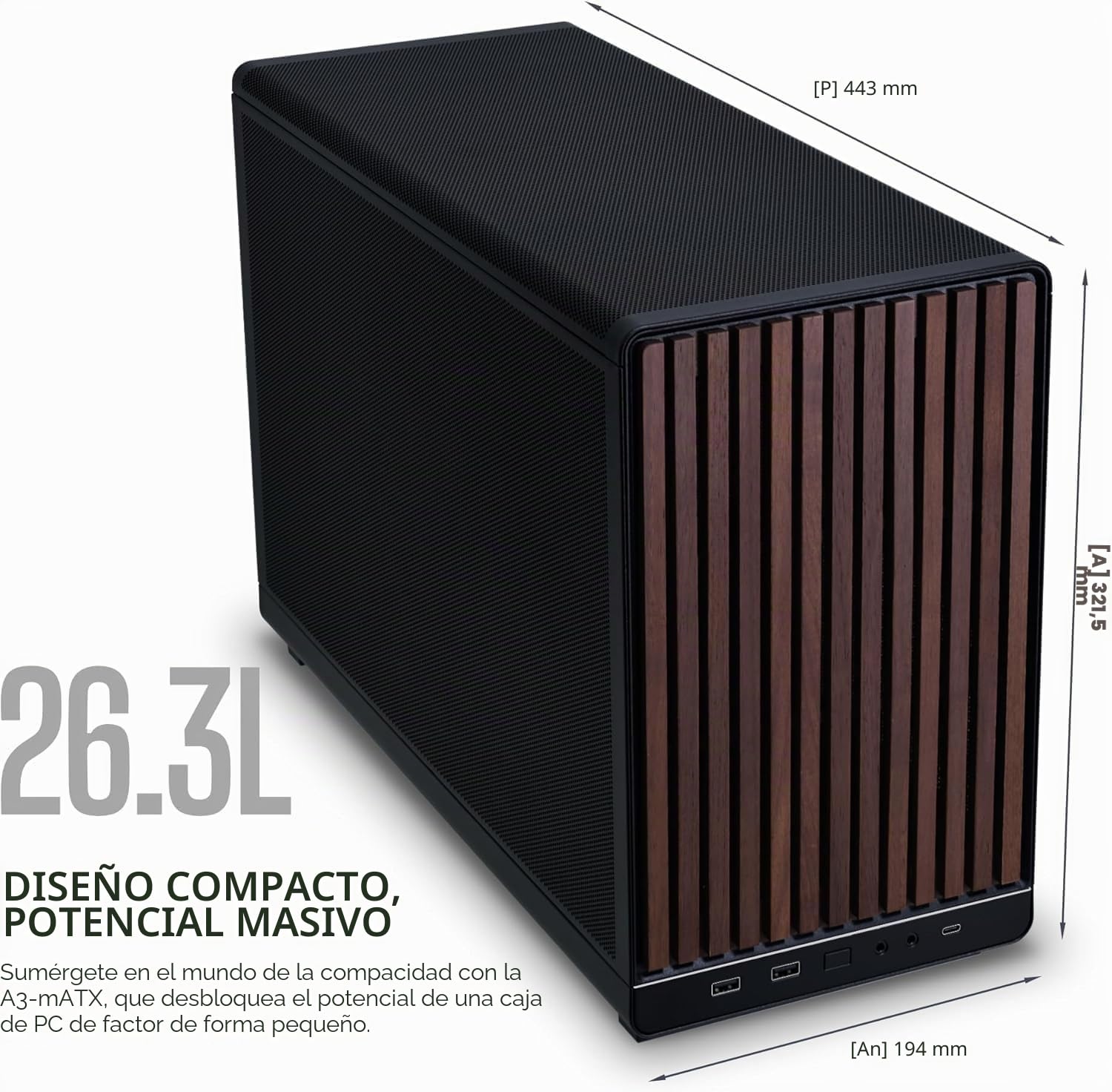 Lian Li Dan Cases A3-mATX, Caja para PC diseño Personalizable, Espacio para GPU de 415 mm, admite radiadores de hasta 360 mm, Acero, plástico, Negro.