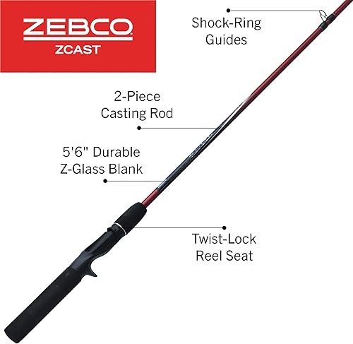 Miniatura 2 de Zebco Z-Cast Casting Fishing Rod, 2-Piece Durable Z-Glass Fishing Pole, Comfortable EVA Rod Handle, Shock-Ring Guides