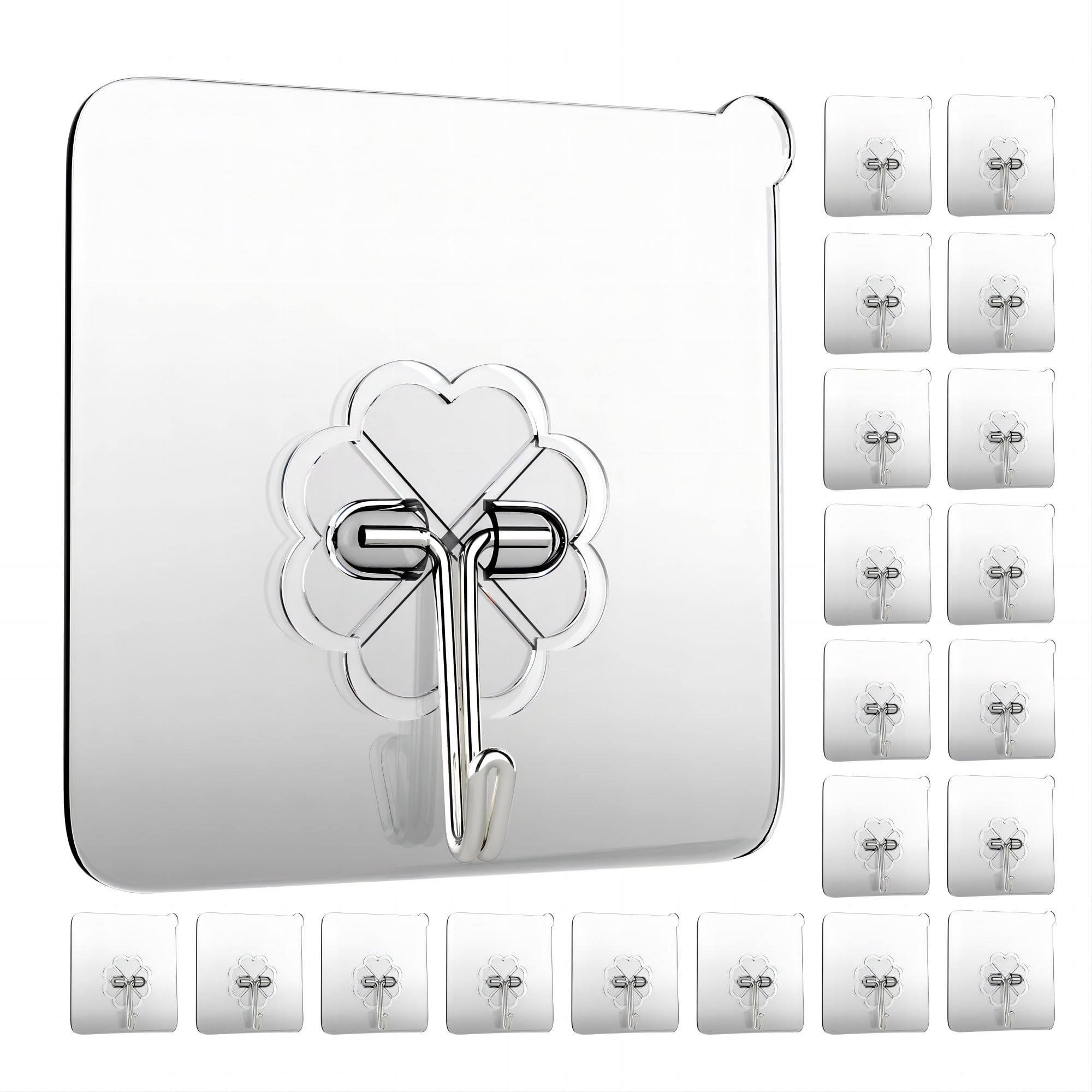 Wall Hooks 33lb(MAX) Heavy Duty Self Adhesive Hooks 20 Pack,Waterproof and Oilproof,Transparent Seamless Strong,Suitable for Bathroom Kitchen