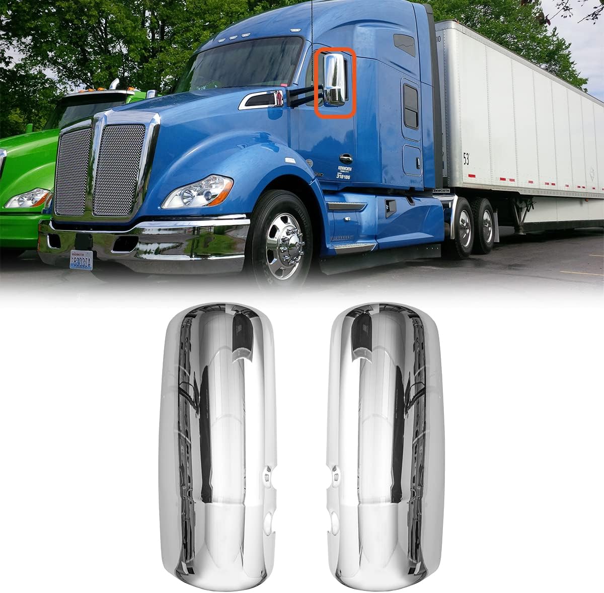 Chrome Door Mirror Covers for Kenworth T660 2008-2017, Side Rear View Mirrors Cover for Kenworth T170 T270 T370 T440 T470 T660 T800 Semi Trucks Accessories Driver Left& Passenger Right Side (A Pair)