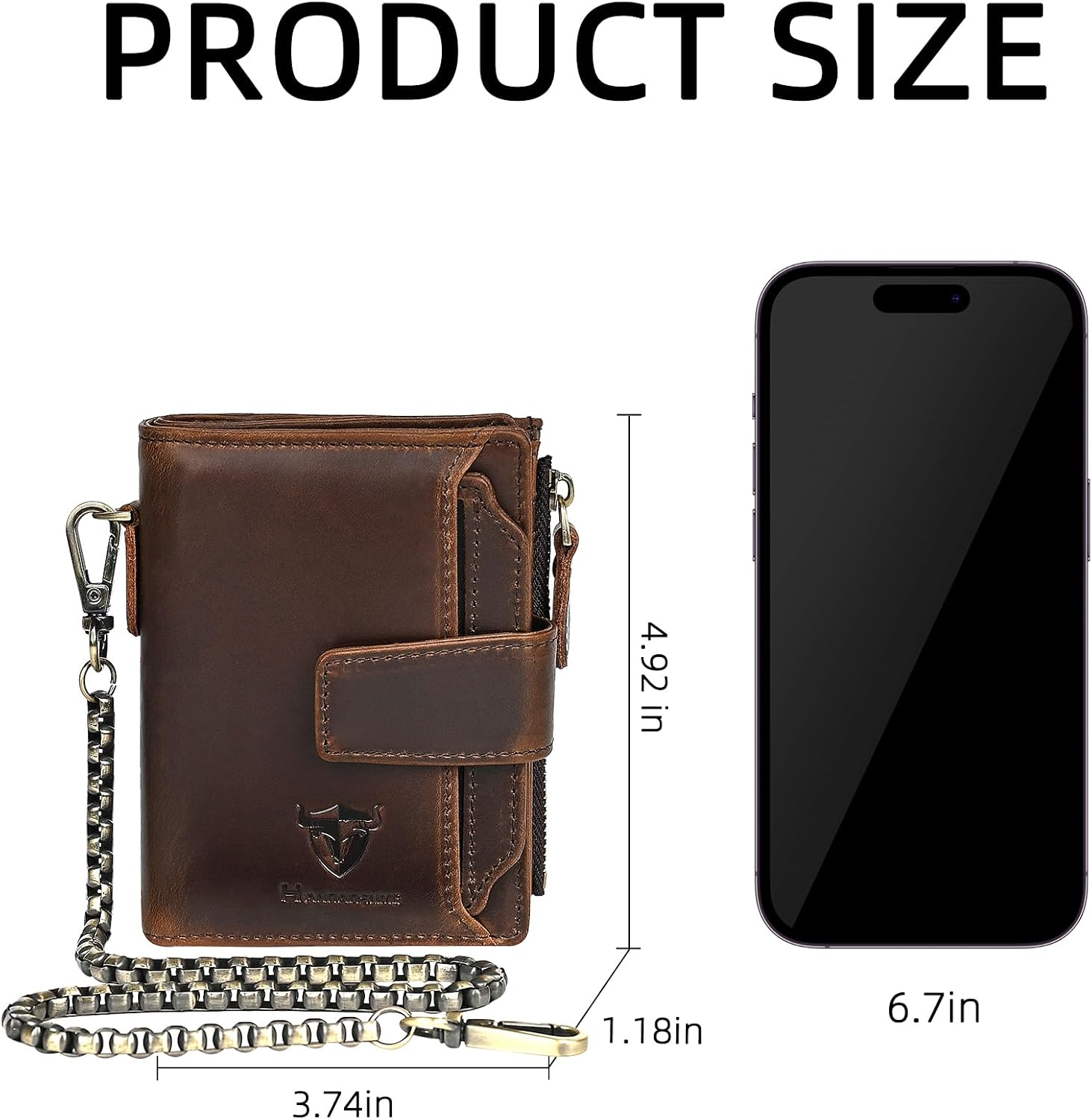 Oil Wax Genuine Leather Travel Gift Coin Pocket Card Case Vertical Chain Rfid Wallet Purse With Snap For Men Male 1804 (2-251881 Brown1)