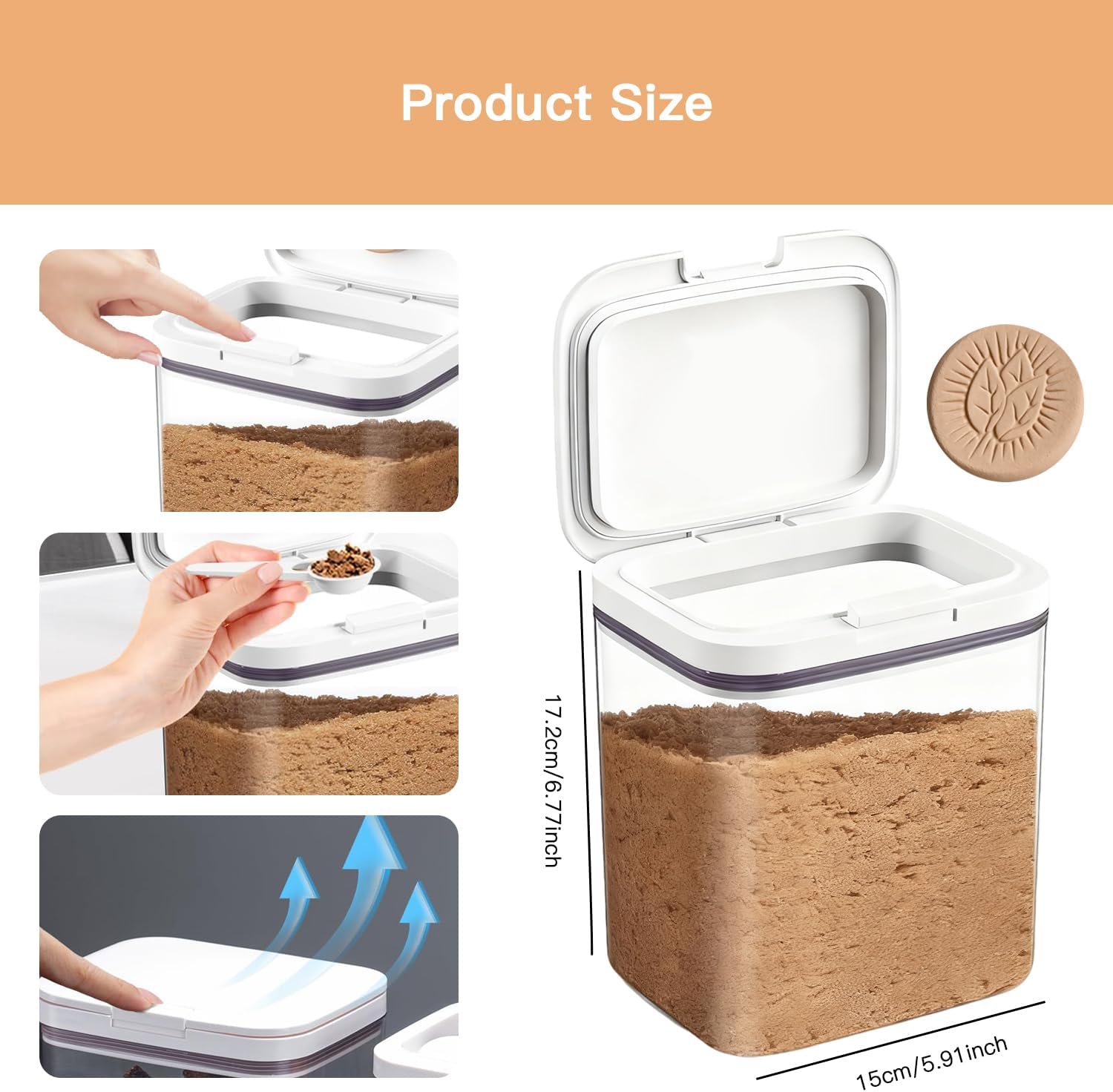 Brown Sugar Container Airtight 2 Quart Brown Sugar Keeper Storage Container Sugar Saver Jar for Flour, Baking Supplies, Coffee