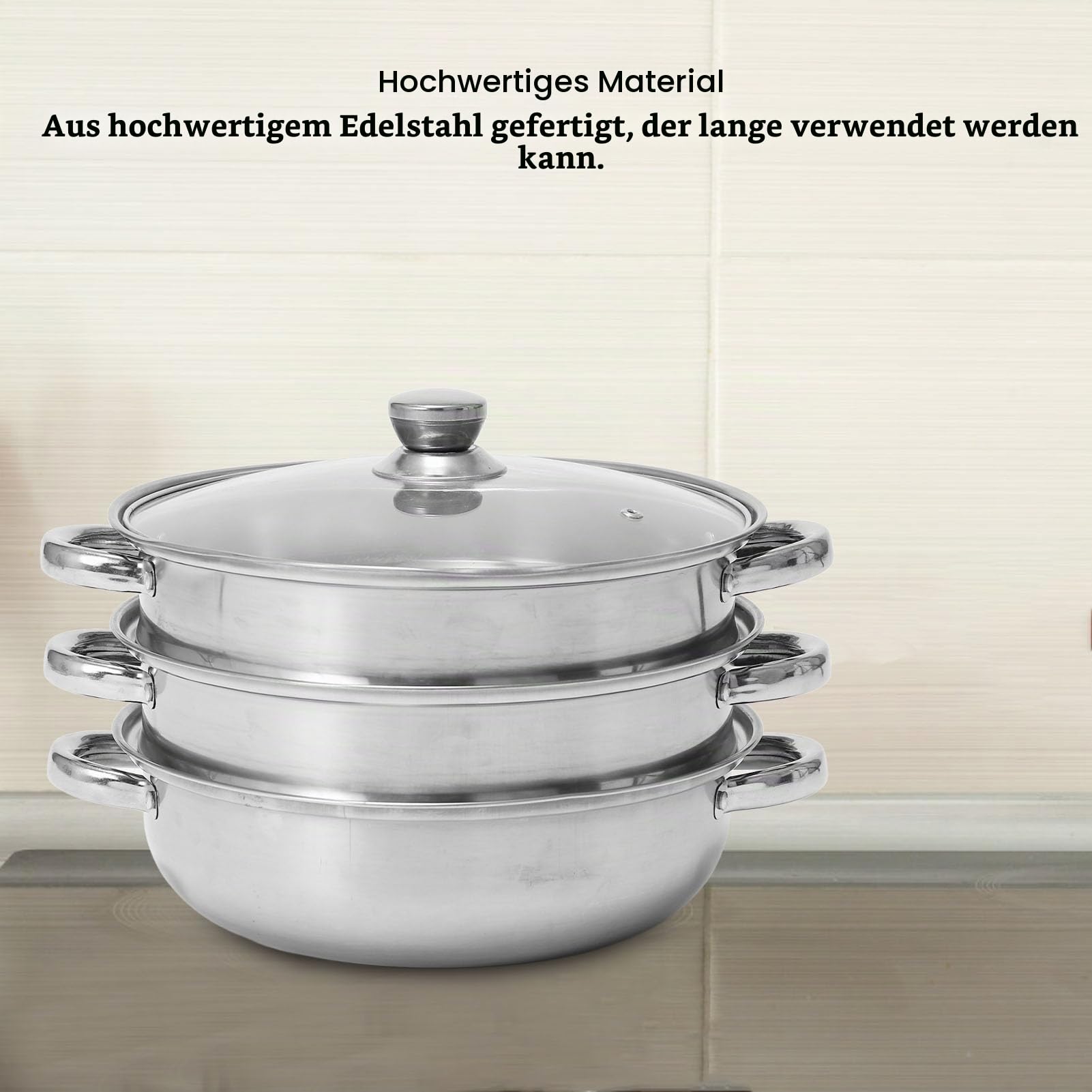 Edelstahl Dampftopf, Verdickter, Multifunktional, Großes Fassungsvermögen, Doppelohr-Topf für Lebensmittel, Knödel, Nudeln, Kochen