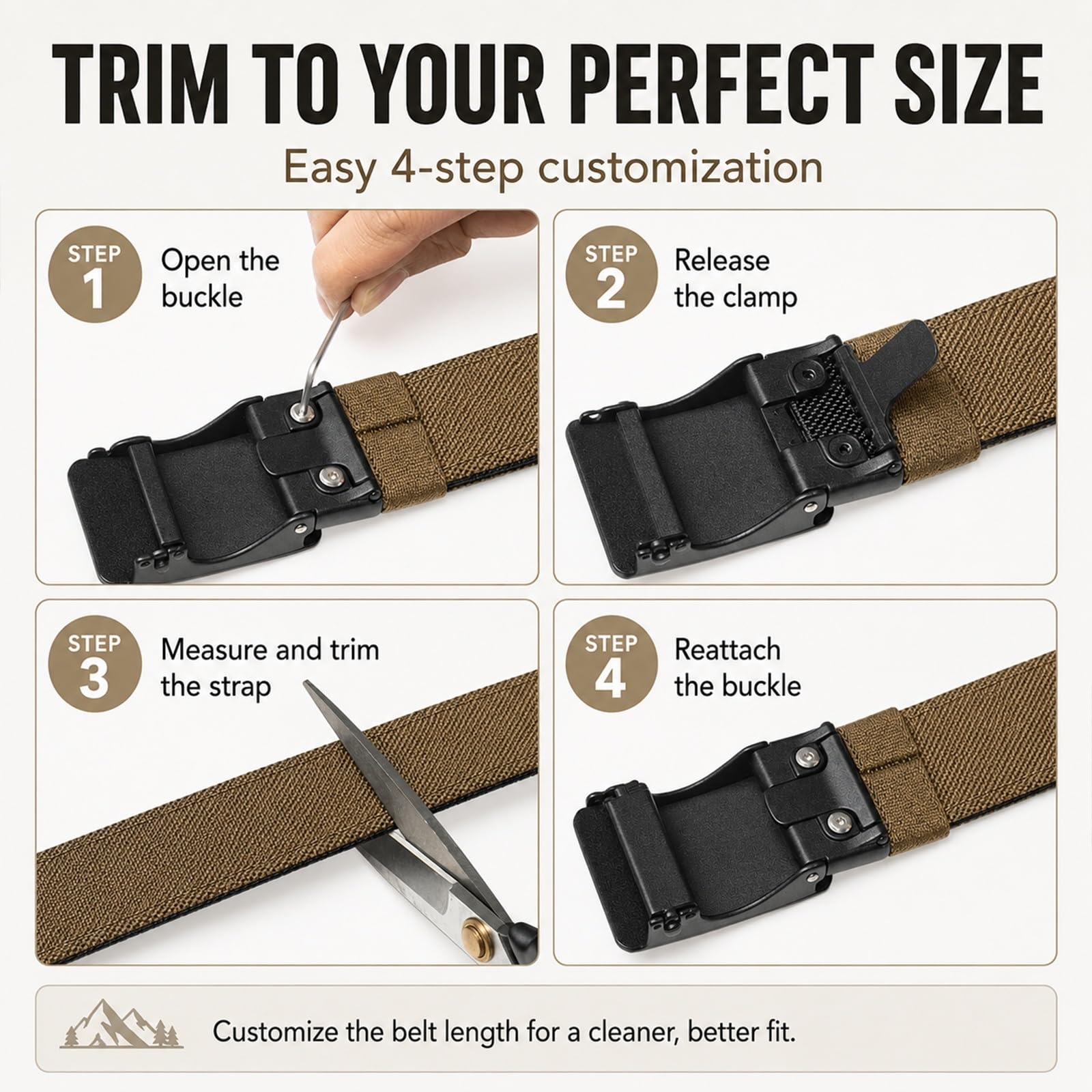 Ceinture Homme 3.8cm en Nylon Double Couche, Boucle Micro-Réglable, Sangle Rigide pour Travail et Sport
