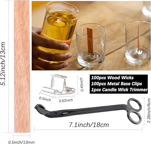 Miniatura 2 de 200 mechas de madera para velas, mechas de madera sin humo, mechas de madera natural de 5.1 x 0.5 pulgadas para velas con recortador de mecha de