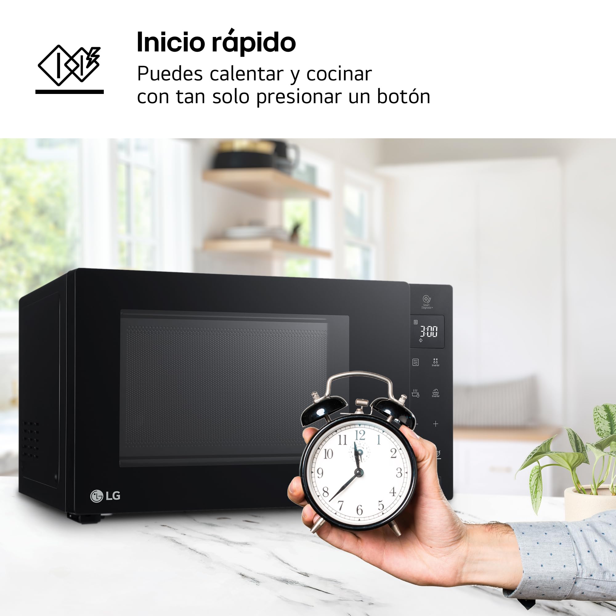 LG MH6535GIB - Microondas con grill, 1000 W, Smart Inverter, Display digital, Color Negro Transparente, 1000 W, 25 l