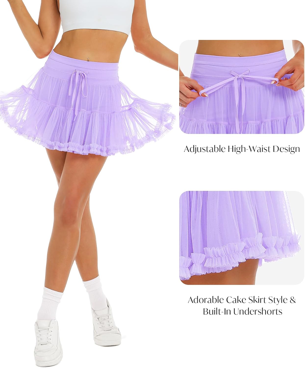 Stelle Womens Tiered Ruffle Tennis Athletic Skirts with Built in Shorts
