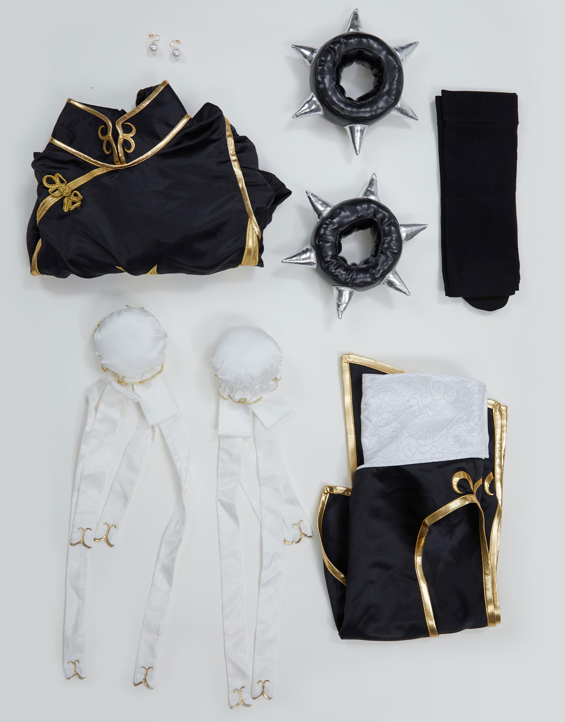 Micotaku Street Fighter Officially Licensed Women's Deluxe Classic Chun Li Black Cosplay Costume Golden Embroidery