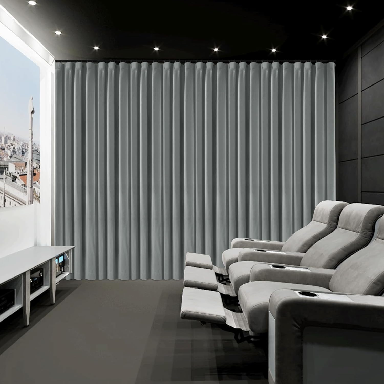 Fcosie Extra Wide Ice Flow 100% Blackout Velvet Drapery, 250" Wx102 L - Flat Hooks Drapes Room Divider - Wide Backdrop Curtains for Wedding/Display Window/Church/Dressing Room/Fitting Room, 1 PC