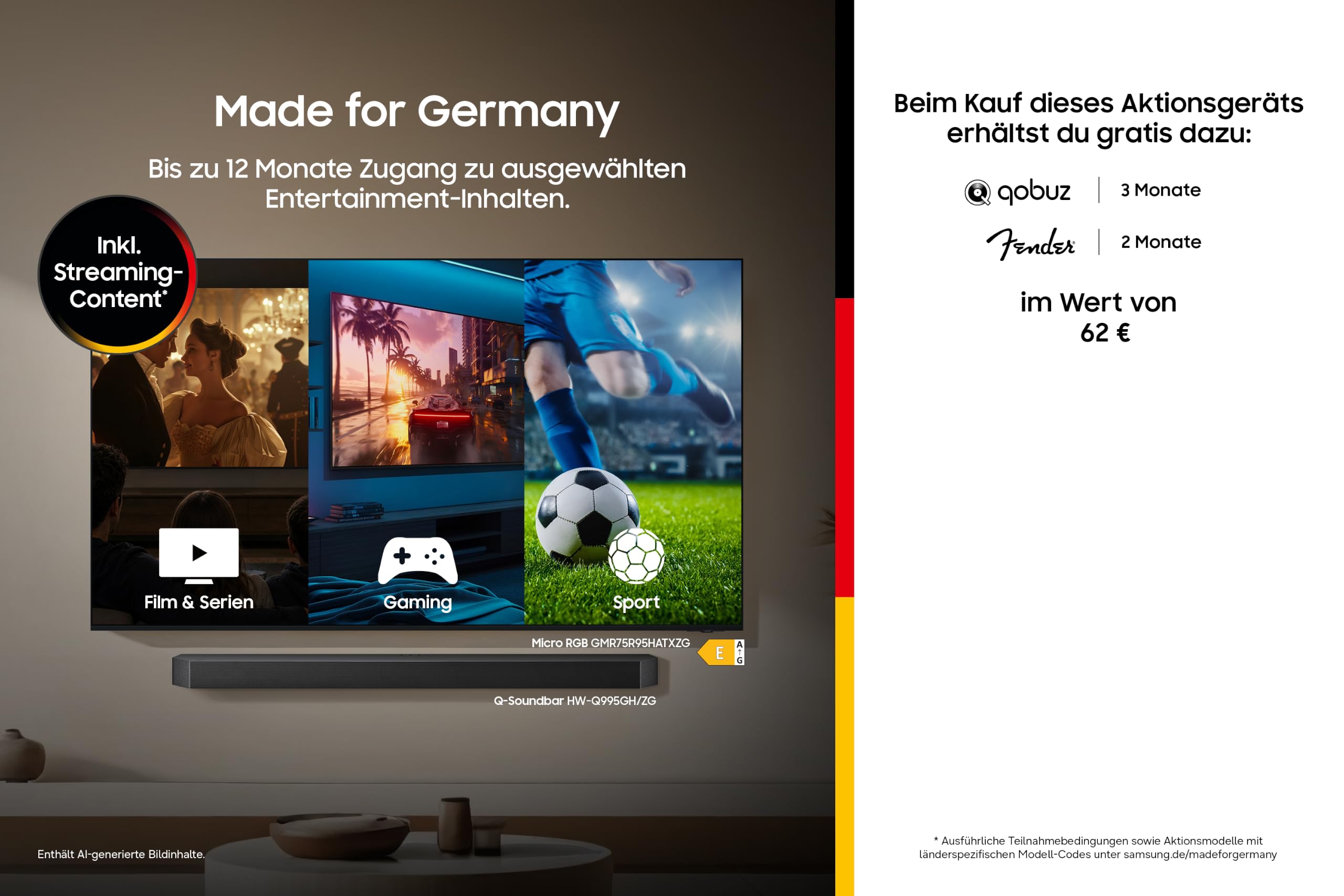 Samsung HW-Q995GH Q-Series 11.1.4-Kanal Surround-Soundbar für Fernseher, Kabelloser 8"-Dual-Subwoofer, 4.0.2-Kanal-Rücklautsprecher, Kabellos Dolby Atmos & DTS:X, SpaceFit Sound Pro, Q-Symphony, Alexa