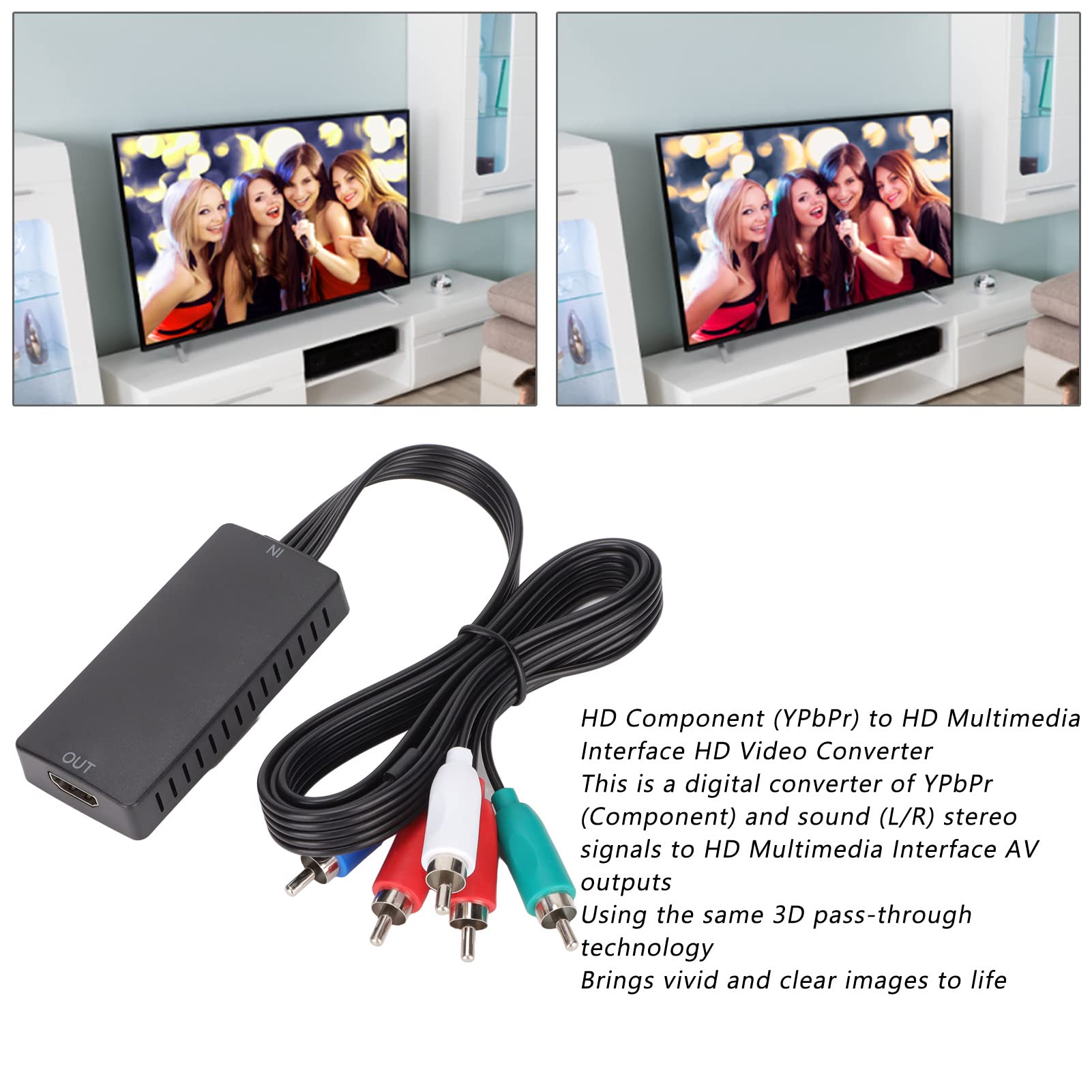 Convertidor de Componente a HDMI, Adaptador de Interfaz Multimedia YPbPr a HD, Convertidor AV 1080P, Compatible con Dispositivos Fuente YPbPr para HDTV, Monitor, Proyector, Etc.