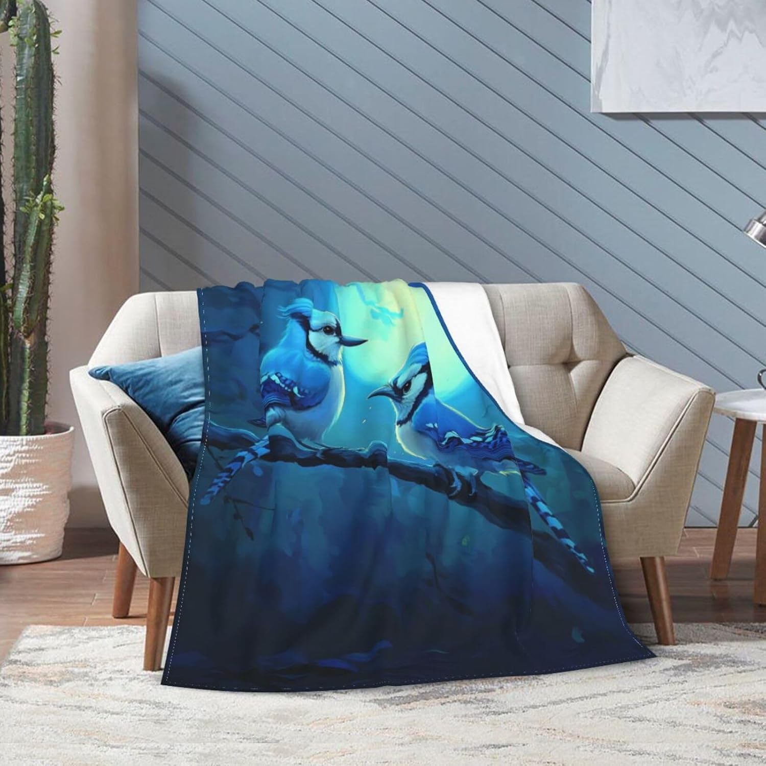 Blue Jays Birds Print Super Soft Flannel Blanket Throws for Bed Sofa Room Decor Women Men Gift 60"x50"