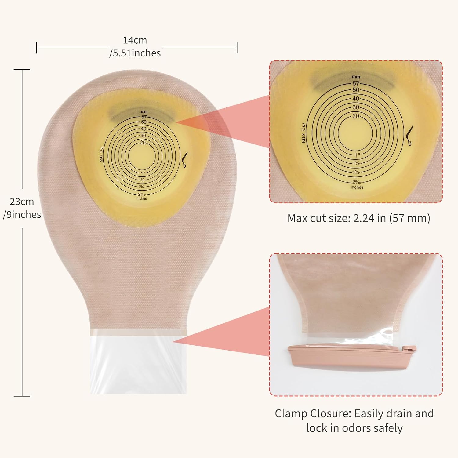 20pcs Kids Colostomy Bag, Skin-Friendly Ostomy Bag for Kids/Adults, Children Drainable Ostomy Bag with Hook & Loop Closure, Cut-to-Fit, Easy to Use, Surgery Stoma Care