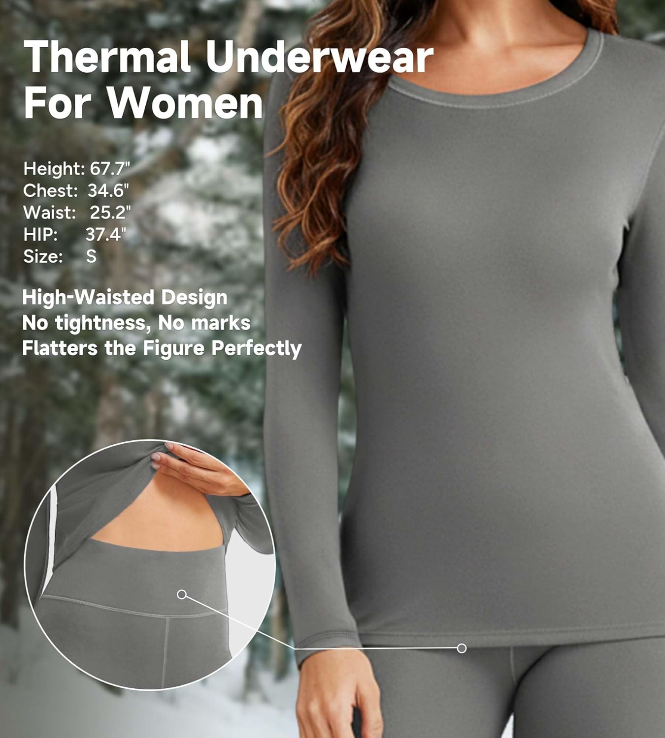SHARICCA Thermal Underwear Set for Women Fleece Lined Long Johns Lightweight Base Layer Winter Pajamas Shirts & Bottoms - Image 4