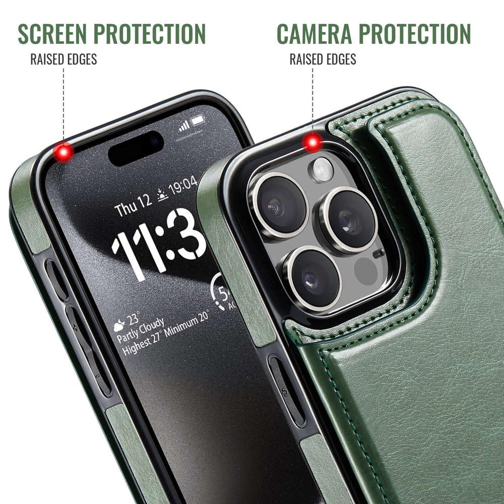 Custodia a portafoglio per iPhone 15, 14 Plus, 13, 12 e 11 Pro Max, con porta carte, in similpelle, con supporto e doppia chiusura magnetica, color cachi, per iPhone 11ProMax (6,5")