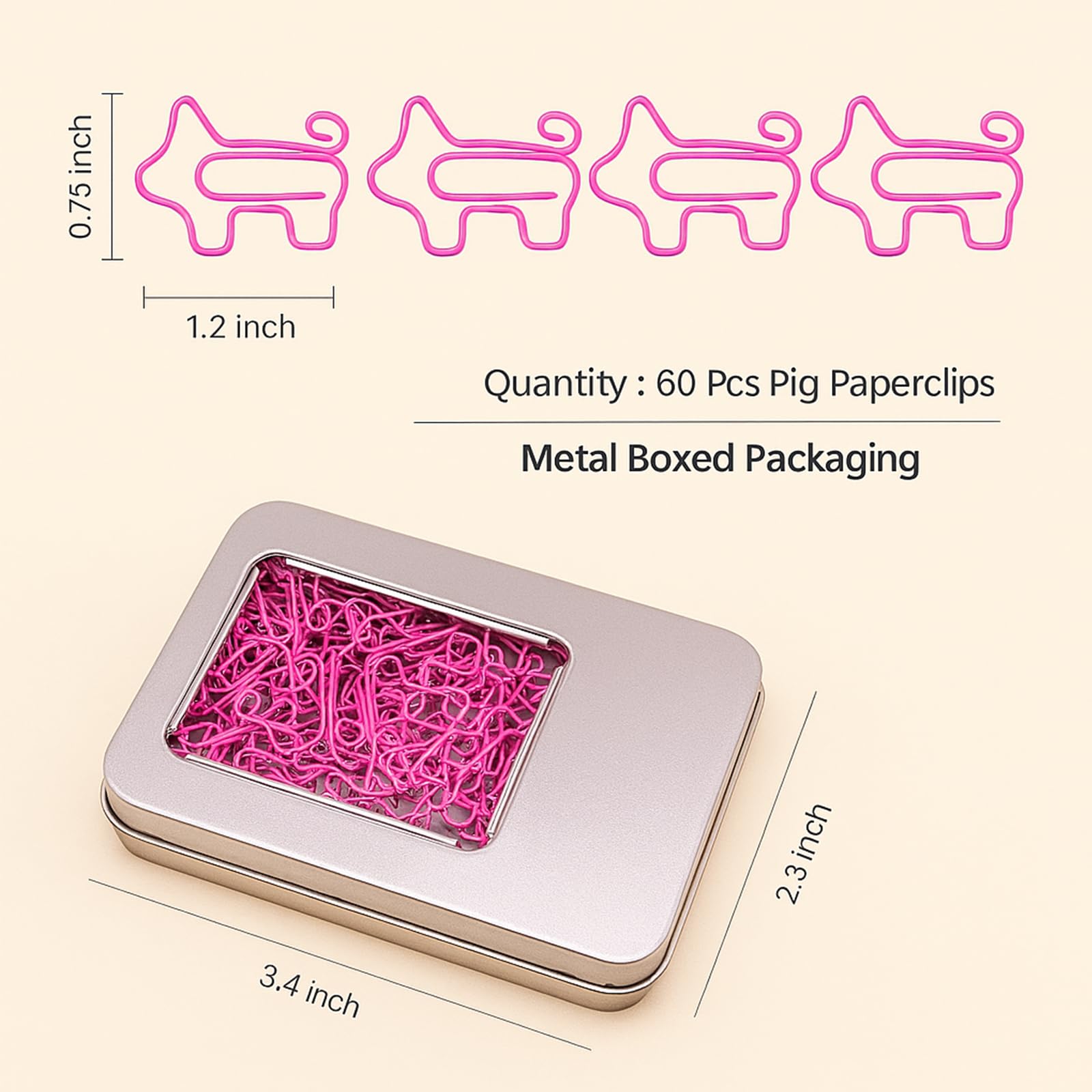 Cute Pink Pig Paper Clips - 60 Pcs -2 Cute Pink Pig Paper Clips - 60 Pcs -2