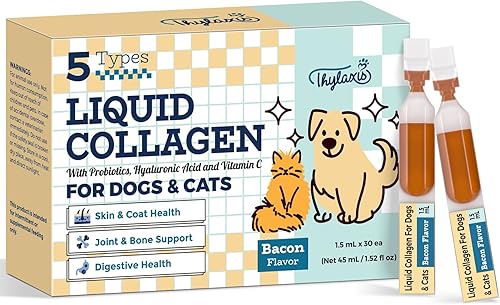 Liquid Collagen Ampoules for Dogs & Cats, Skin & Coat Supplements, 5 Types Collagen (I, II, III, V & X), 30B CFU Probiotics, Vitamin C & Hyaluronic Acid | Gut Health, Itch & Allergy Relief, 30 Count