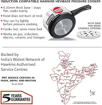 Hawkins 2 Litre Hevibase Pressure Cooker, Induction Inner Lid Cooker, Small Cooker, Silver (IH20),Aluminium