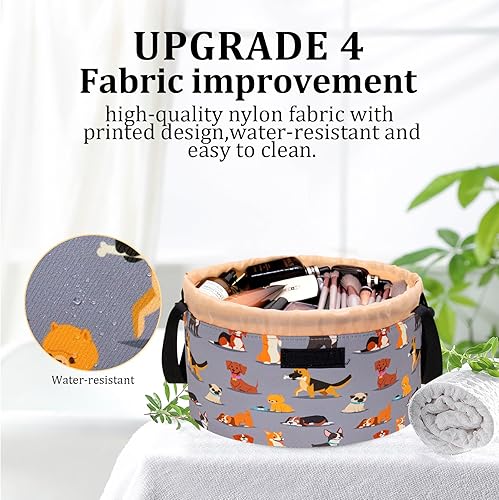 Miniatura 5 de Bolsa de maquillaje con cordón de barril grande, organizador de artículos de tocador para mujeres, bolsa de maquillaje de viaje portátil de gran