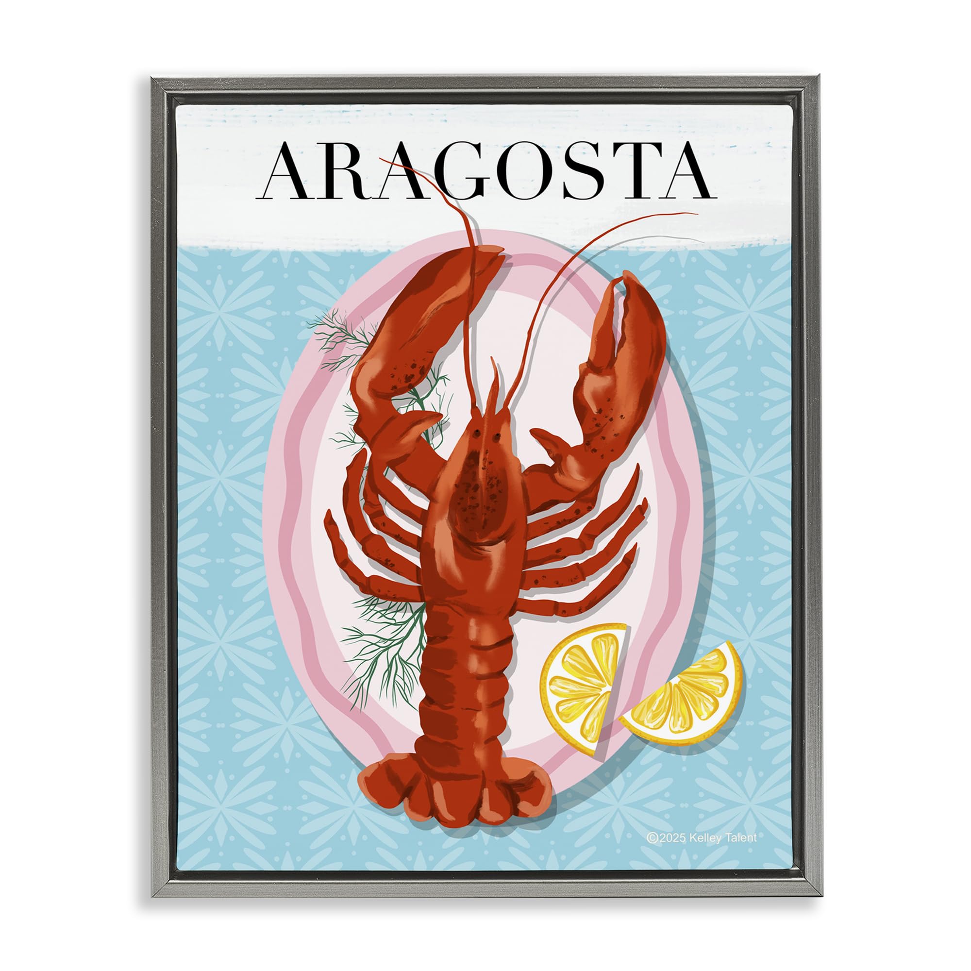 Stupell Industries Luster Gray (Matte) 'Aragosta Lobster Dish'| Floating Frame Canvas Art