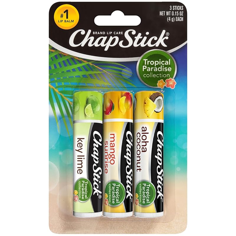 ChapStick Bálsamo Labial Tropical Paradise Mango Sunrise, Key Lime e Aloha Coconut – Pacote com 3, 4,25 g cada