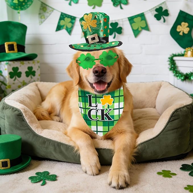 JarThenaAMCS Pañuelo y Gorro para Perros San Patricio Verde Trébol Foto miniatura 5