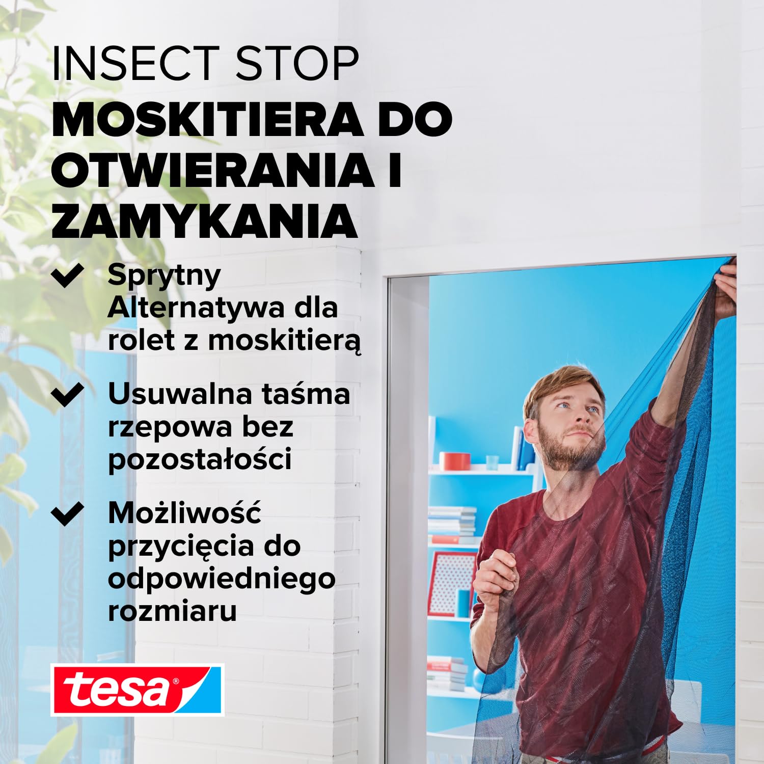 tesa INSECT STOP H&L Fly Screen Open/Close Premium for Windows - siatka otwierana/zamykana, bez wiercenia - 130 x 150 cm - antracyt (transparentna)
