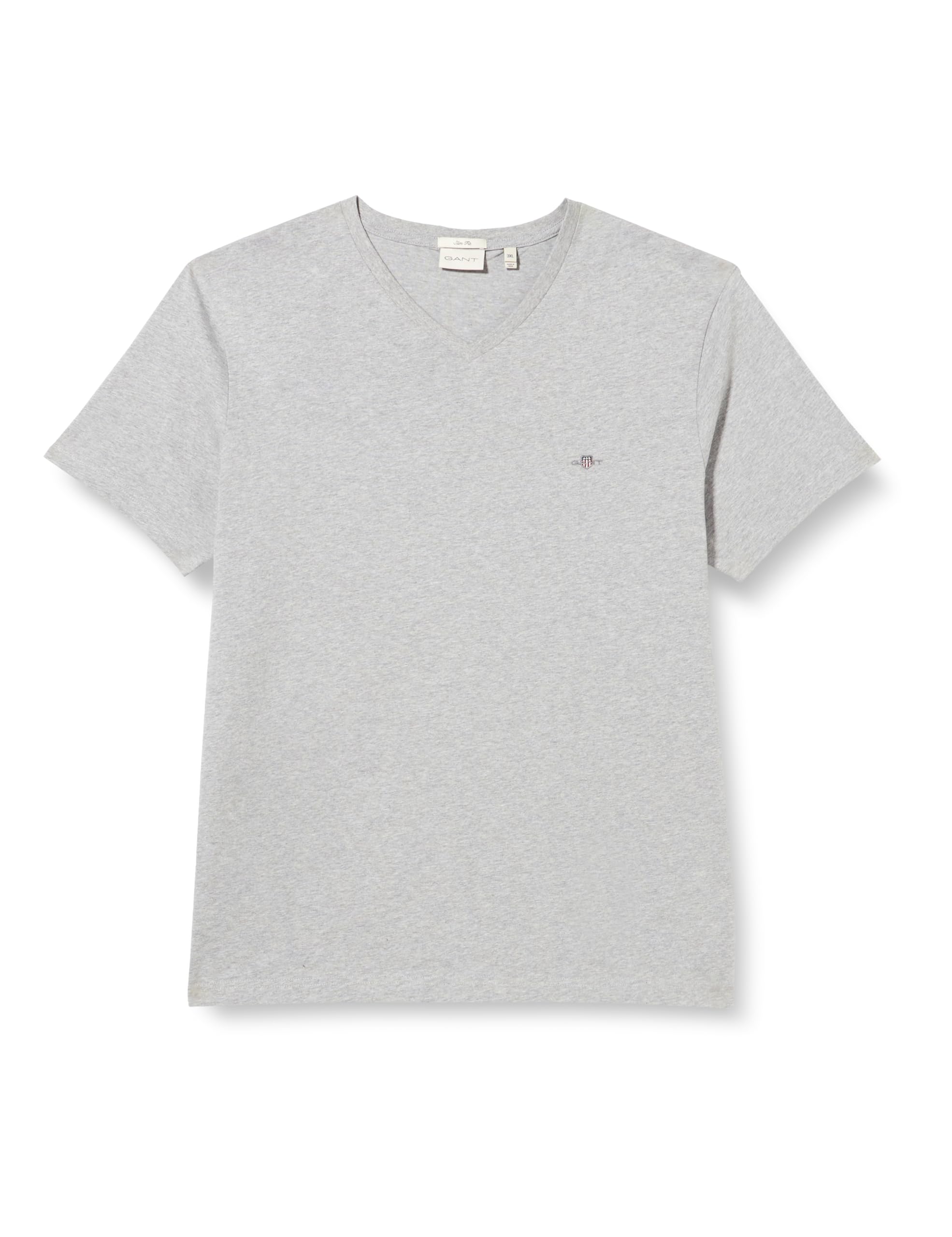 Gant Herren Slim Shield V-Neck T-Shirt T Shirt, Grey Melange, 3XL EU