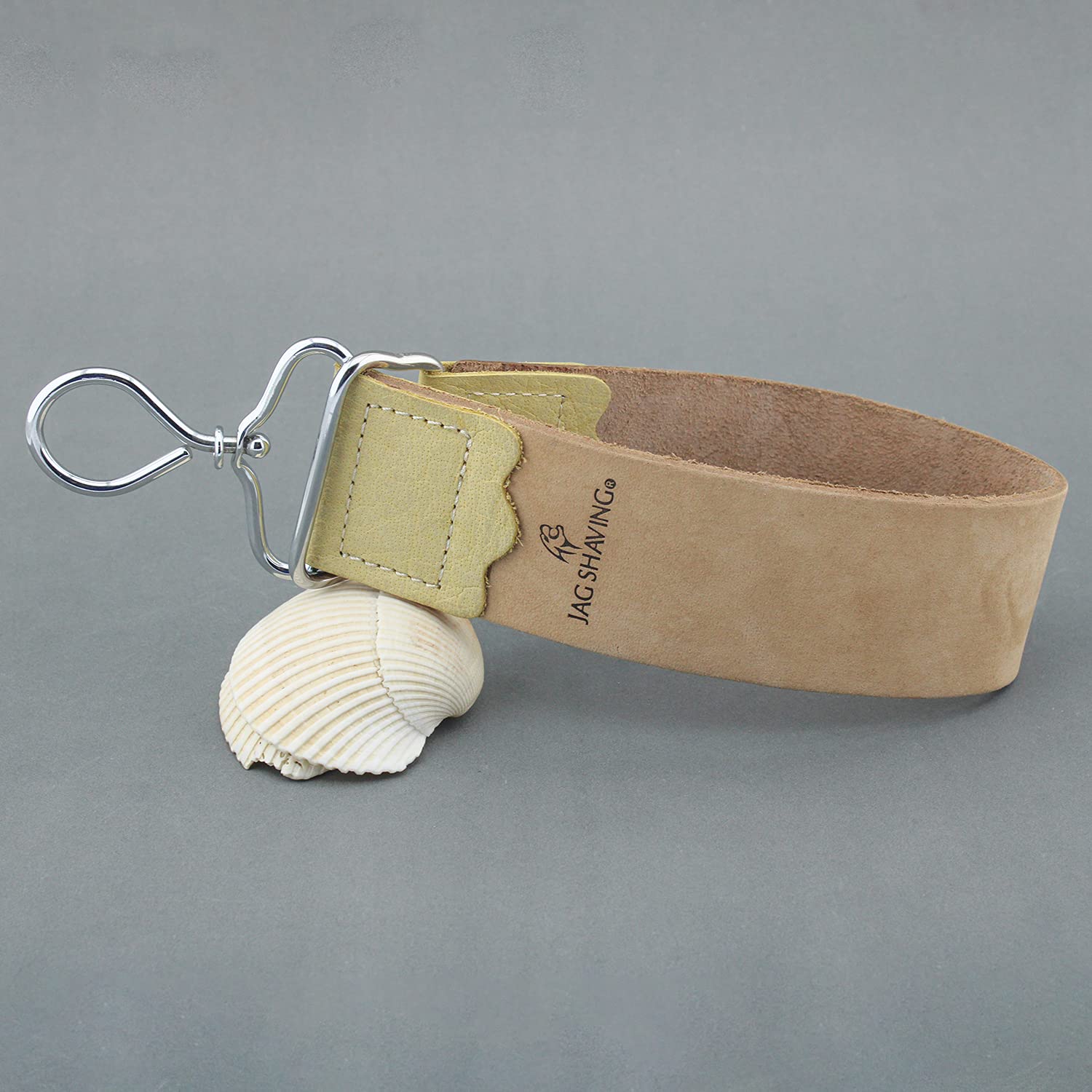 Jag - Kit da barba sostenibile da 5 pezzi, set di rasoi a mano libera, Pennello da barba in legno di tasso - Rasoio a mano libera - Armatura in pelle - Composto abrasivo - Bastone di allume
