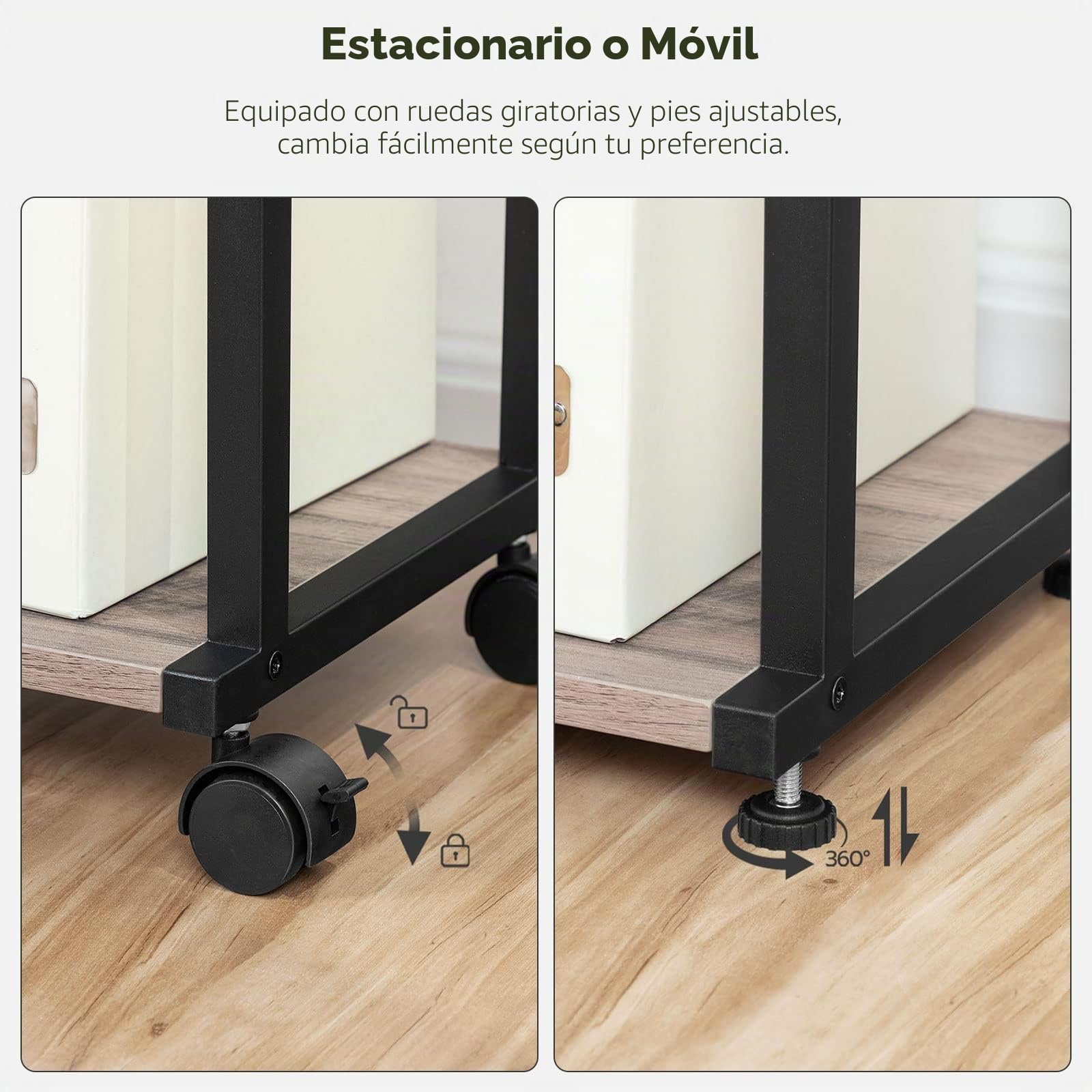 HOOBRO Soporte para Impresora, Carro de Impresora de Escritorio de 3 Estantes, con Pies Ajustables y Ruedas Bloqueables, para Oficina, Salón, Cocina, Estilo Industrial, Greige y Negro EBG28PS01N1
