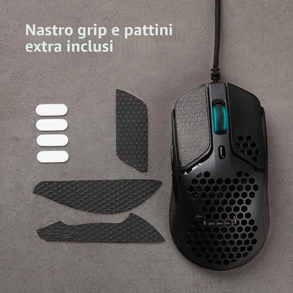 HyperX Pulsefire Haste, Mouse Gaming Cablato, Illuminazione RGB, 6 Tasti Programmabili, 16000 DPI, Resistenza fino a 60 Milioni di Clic, Cavo HyperFlex, Compatibile con Diverse Piattaforme, Nero/Rosso