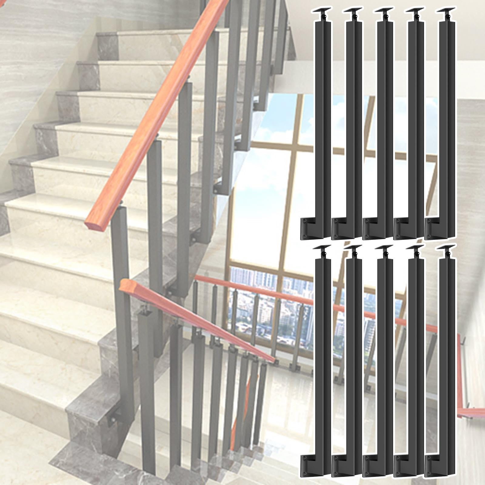 Barres de garde-corps carrées pour modification d'escalier intérieur en fer noir
