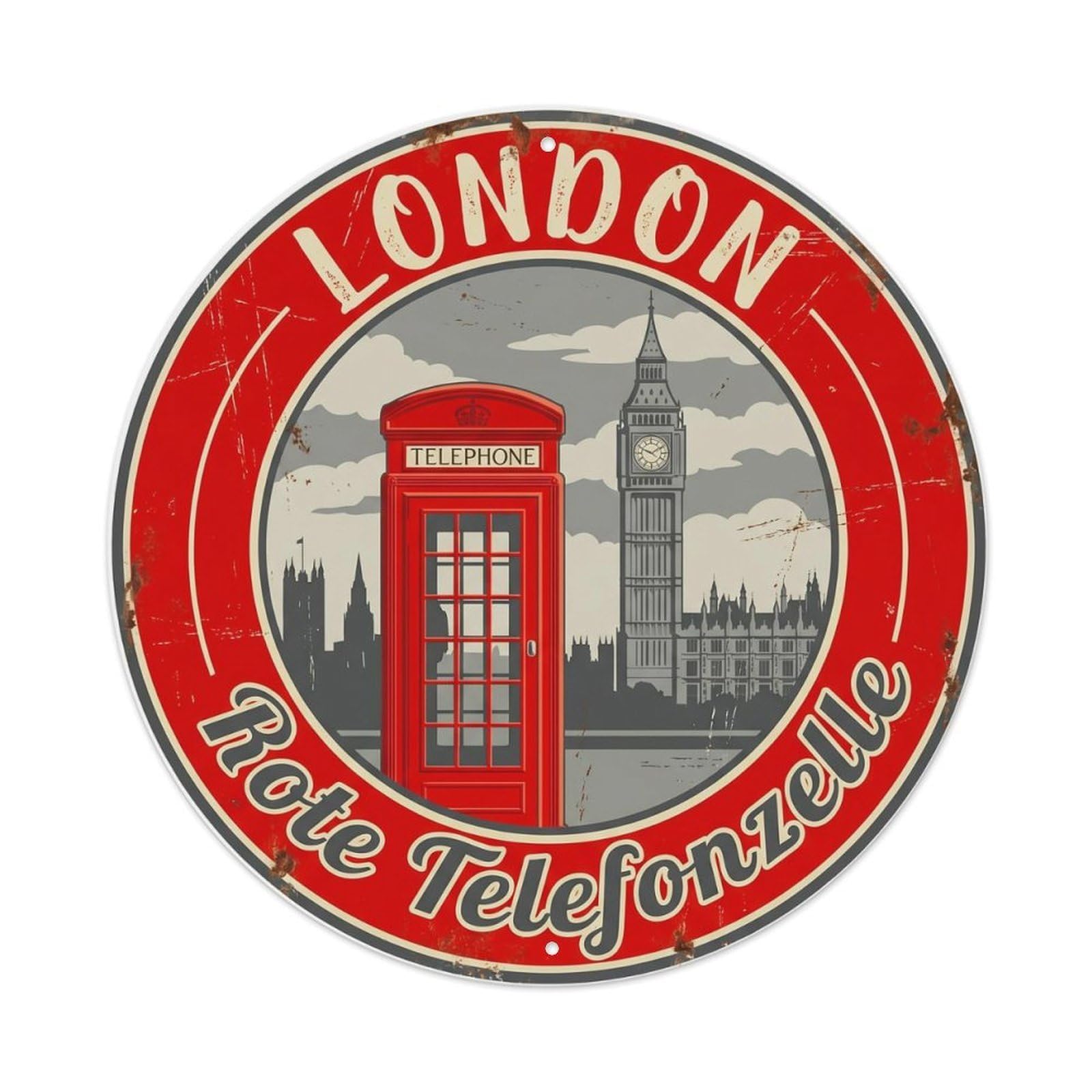 Fqnyr Style Vintage Travel Red Telephone Booth London Metal Tin Sign