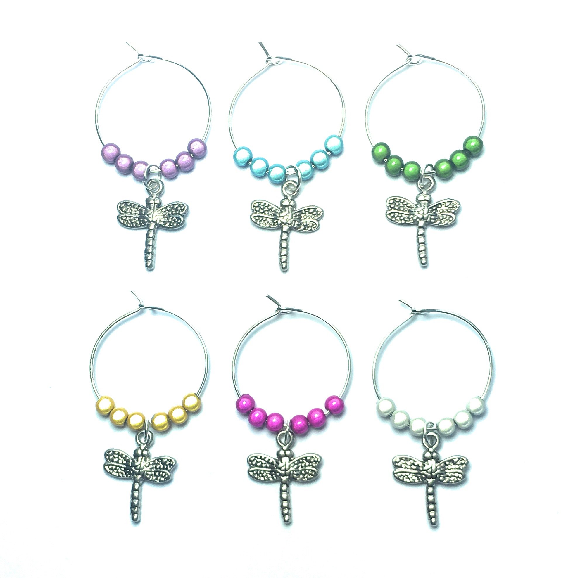 Libby's Market Place Multicolour Dragonfly Wine Glass Charms With Small Beads Comes In A Organza Gift Bag