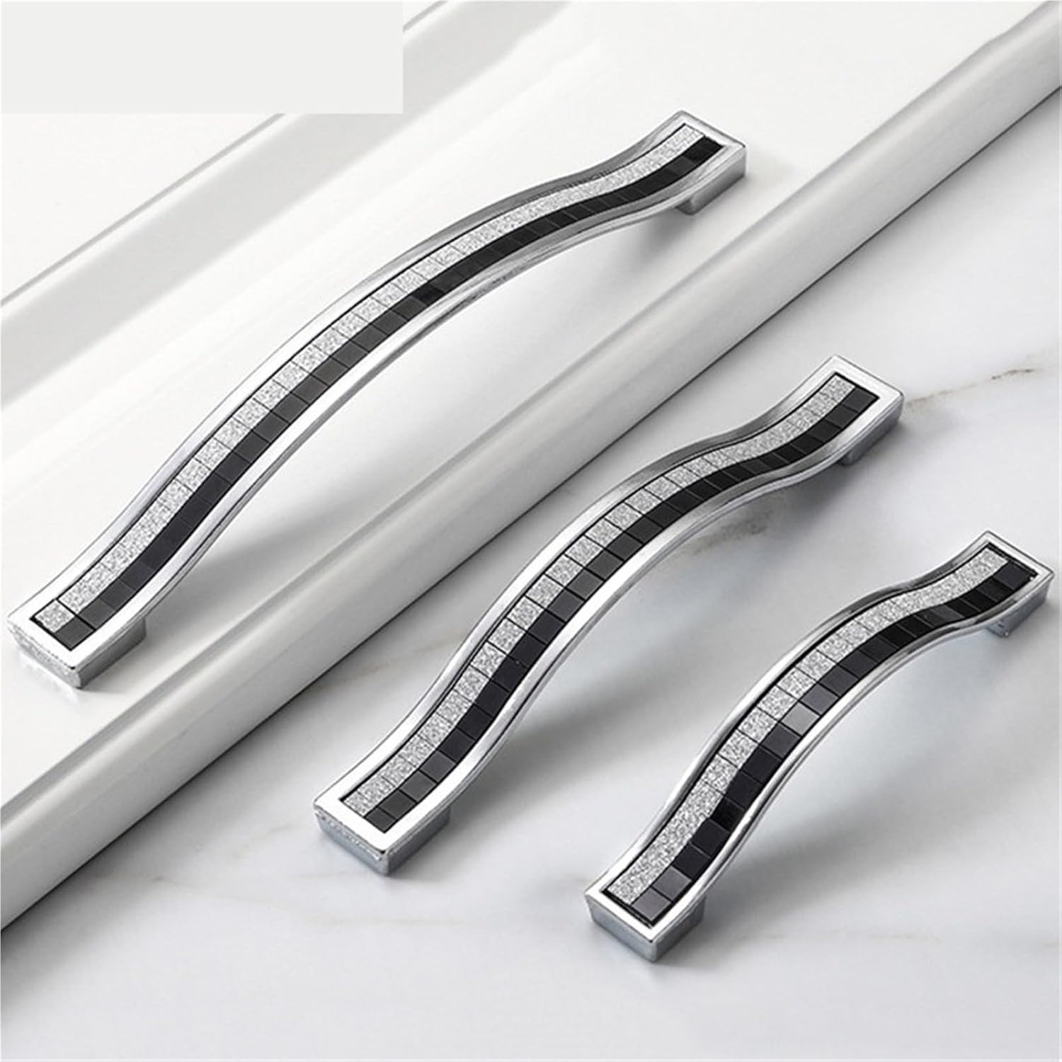 Zinc Alloy Crystal Glass Handles Cupboard Pulls Drawer Knobs Kitchen Cabinet Handles Furniture Handle with Crystal Hardware 1Pcs(Silver Black 96mm)